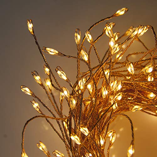 QBIS 240 LED Christmas Cluster Lights, 10ft Warm White Fairy Lights on Copper Wire, Plug in, Christmas Tree Lighting, Firecracker Light String Indoor Outdoor use, Window, Fireplace, Stair Decoration - size: 240 LED - Copper Wire - Mains Plug