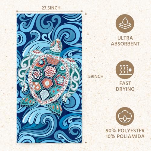 Sea Turle Microfiber Lightweight Beach Towel Sand Free Quick Dry Absorbent Thin Towels Blanket for Swimming Pool Camping Beach Vacation Essentials Accessories Travel Things for Cruise Gym - color: Lcs Multicolor 1527