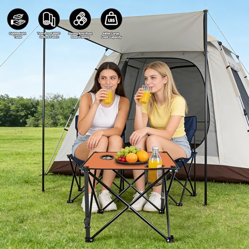 2 Pack Portable Camping Table, Ultralight Picnic Table Foldable with 2 Cup Holders and Carrying Bag for Outdoor Camping Picnic BBQ Beach Party Patio Fishing, Steel Frame, High-Grade 600D Oxford Fabric - color: Orange, size: 2 Pack