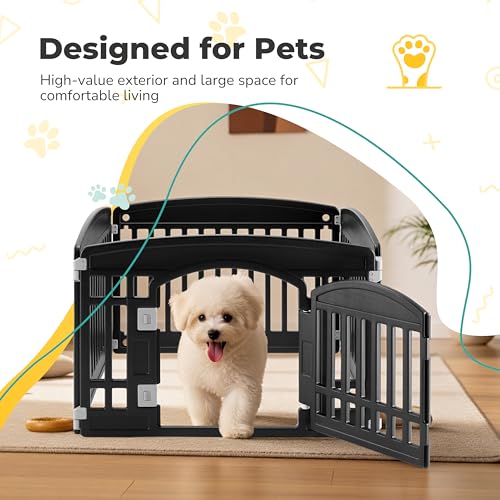 24" Plastic Dog Playpen 4-Panel Durable Pet Playpen for Puppies & Small/Medium Dogs, Portable & Foldable Pet Fence with Secure Locking Door, Black