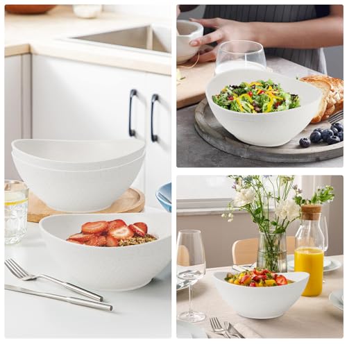 Wrova 65oz Large Salad Bowls Ivory - Wheat Straw Salad bowls Set of 4 - Unbreakable Salad Bowls Dishware & Microwave Safe - BPA Free Bowls for kitchen,camping - color: White, size: 4 Pack