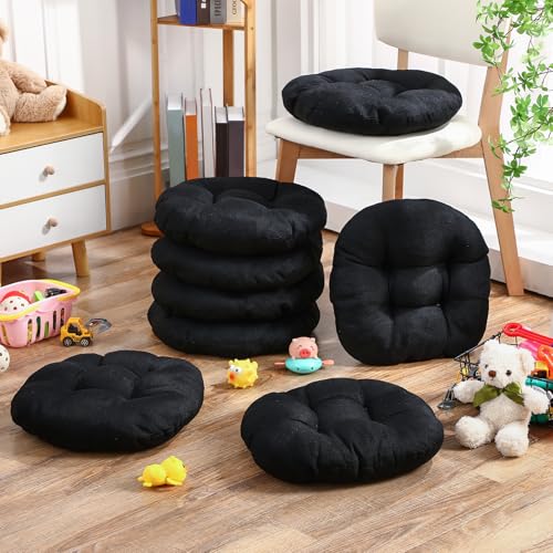Fumete 8 Pcs 16 Inch Round Floor Cushions for Kids and Toddlers, Flexible Seating Classroom Furniture Floor Pillow for Home, Daycare, Preschool, Yoga and Meditation (Black) - color: Black