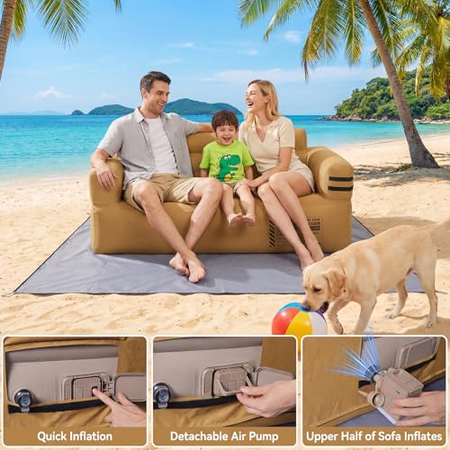 Portable Inflatable Couch with Built-in Pump,1000D Oxford Blow Up Sofa with Floor Mat for Camping,Beach,Party & Indoor | Puncture-Resistant Outdoor Inflatable Loveseat-Machine Washable,Quick Inflation