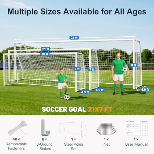 MOPHOTO Soccer Goal, 6X4/8x6/10x6.5/12x6/16x7/18.5x6.5/21x7/24x8ft Soccer Goals for Backyard, Full Size Soccer Goal for Teens & Adults Training - size: 21x7FT, style: Alloy Steel