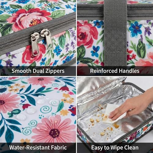 Insulated Casserole Carrier Fits Pioneer Woman Kitchen Stuff & 9x13 Baking Dish, Leakproof Lasagna Lugger Tote, Thermal Food Warmer Bag for Potluck, Picnic, Travel - Vintage Floral & Mom Gifts - color: Floral#6