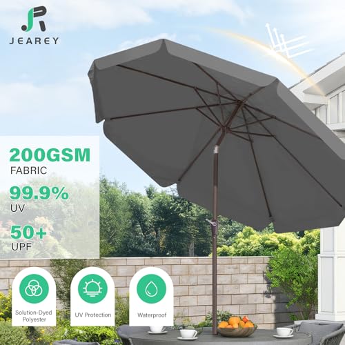 JEAREY 9 FT Patio Umbrella Outdoor, Table Umbrellas Market Umbrella w/Push Button Tilt/Crank, 8 Sturdy Ribs(Gray) - color: Gray