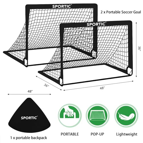 2 Pack 4' x 3' Soccer Goal Net Set, Pop Up Kids Practice Soccer Goals for Indoor and Outdoor.Portable Soccer Net with Carrying Bag & Ground Pegs, Perfect for Backyard, Field, Court - color: Black