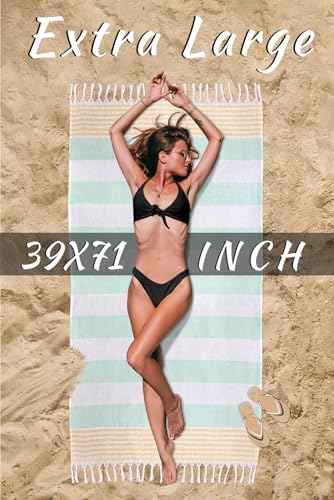 cabanana Turkish Beach Towel Oversized - 40"x70" Quick Dry Sand Free Thin Beach Towels for Adults,Extra Large Cotton Lightweigh Travel Towel for Beach Accessories (Aqua Yellow) - color: Z Aqua Yellow