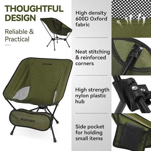 MARCHWAY Lightweight Folding Camping Chair with Spring Lock, Stable Compact Portable for Outdoor Camp, Travel, Beach, Picnic, Festival, Hiking, Backpacking (Lowback Green) - color: Lowback Green