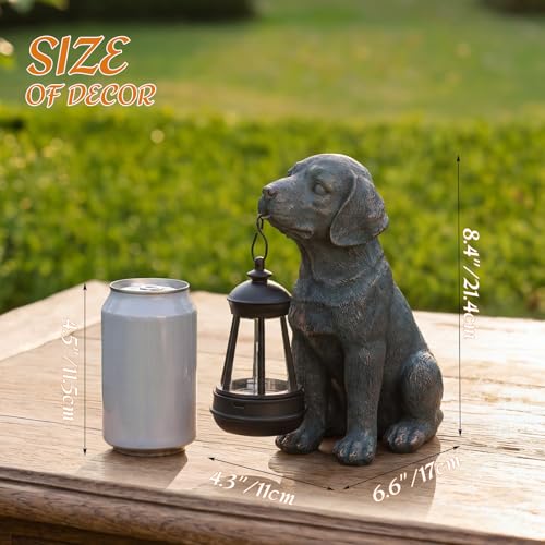 Lyeasw Solar Dog Statues with Lantern – 8.4 inch Waterproof Outdoor Dog Decor for Garden, Yard & Porch, Auto On/Off Solar Light, Gift for Mom & Dog Lovers, Dog Memorial Gifts - color: Dog