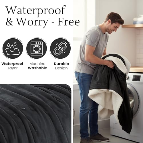 Waterproof Blanket for Bed Intimacy (90"x 80" King Size) Reversible Fleece | Sherpa, Love Blanket, Water Proof TPU Stain Proof Couch Furniture Mattress Winter Large Dog Bed Cover - Black - color: Black, size: 90 x 80 inch