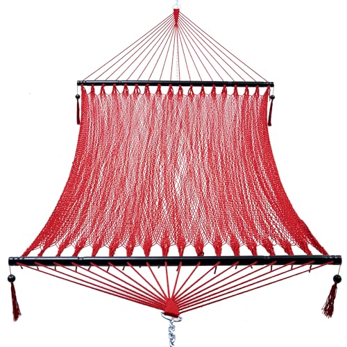 PNAEUT Double Rope Hammocks for Outside, Handwoven Double Caribbean Hammock with Spreader Bar for Outdoor Indoor, Max 600 lbs Capacity (Ruby) - color: Ruby