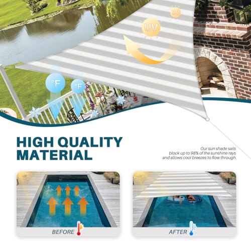 Coarbor 3' x 3' x 3' Sun Shade Sail Canopy Sunshade Outdoor Heavy Duty Triangle Fabric Cloth Screen for Patio Garden Yard Deck Pergola Canopy (Gray White Strip) - color: Grey white, size: 3'x3'x3'