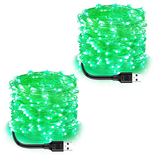 Blingstar USB Powered Fairy Lights, 2 Pack 33Ft 100 LED, Flexible Silver Wire, Mini String Lights for St. Patrick's Day/Halloween/Christmas Tree/Holiday Indoor Decoration, Green - color: Green