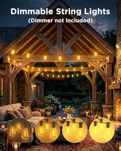 VOLIVO 100FT Outdoor String Lights for Patio, Waterproof Hanging Lights with 35+1 Shatterproof ST38 Edison Bulbs, Dimmable & Connectable Outside String Light for Backyard, Deck, Porch, Balcony - size: 100FT(35 Bulbs)