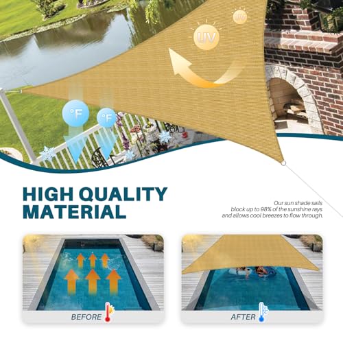 Coarbor 2' x 2' x 2' Sun Shade Sail Canopy Sunshade Outdoor Heavy Duty Triangle Fabric Cloth Screen for Patio Garden Yard Deck Pergola Canopy (Sand) - color: Sand, size: 2'x2'x2'
