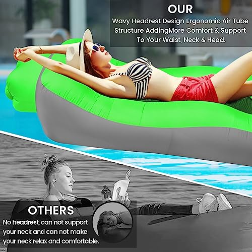 ele ELEOPTION Outdoor Inflatable Camping Couch Waterproof Portable Blow Up Air Sofa Chair Lounger for Backyard Beach Traveling Camping with Compression Sacks (Green Gray) - color: Green Gray