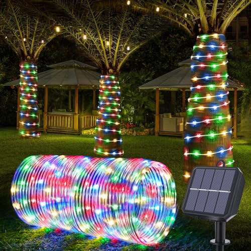 Solar Rope Lights, 33ft 100LED Solar String Lights, 8 Modes Waterproof Solar Powered Outdoor Light, Flexible Clear Tube Light for Garden, Backyard, Patio, Deck, Porch, Pool, Tree Decor - Multicolor - color: Multicolor, size: 33ft