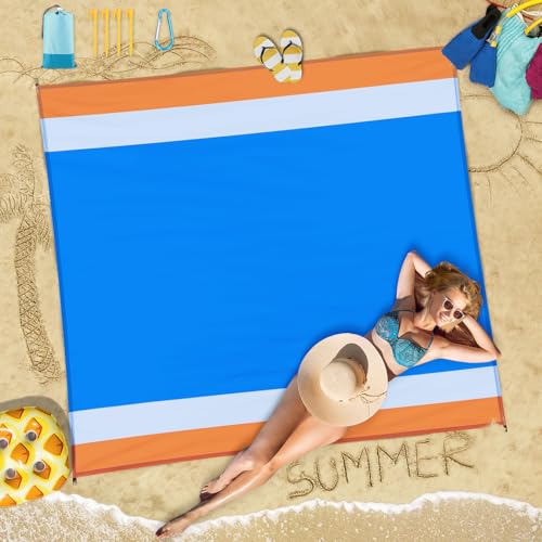 Beach Blanket Waterproof Sandproof 78''×81'' Large Suits 1-5 Adults Oversized Lightweight Picnic Mat Beach Blanket Water Resistant for Camping Hiking Travel Picnic - color: Orange Blue, size: 78''x81''