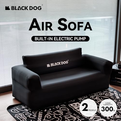 BLACKDOG 2-Person Inflatable Camping Sofa with Built-in Rechargeable Pump, 660lbs Heavy Duty Air Couch, Portable 300D Oxford Fabric Blow Up Loveseat for Outdoors, Backyard, Beach & Indoor Lounge