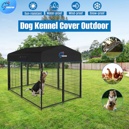 SIRUITON 4.2x4FT Outdoor Dog Kennel Replacement Cover, Heavy Duty 600D Oxford Fabric with Sun/Rain Dog Play Pen Top Covers Sun Shade Specialized,Snowproof,Sun( Cover Only) - color: Black, size: 4.2x4FT