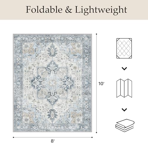 GENIMO Outdoor & Indoor Area Rug 8'x10', Waterproof, Non-Shedding, Easy Cleaning, Boho Mat for Patio, Living Room, Balcony, Dining Room, RV, Deck, Bedroom, Camping, Outside Carpet,Blue - color: Blue, size: 8' x 10' (Rectangular)