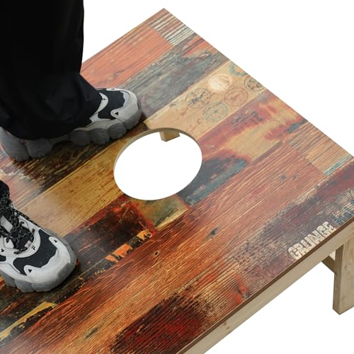 Solid Wood Premium Corn Hole Outdoor Game Set, 2 Regulation and Waterproof Cornhole Game Boards, with 8 Toss Bags, Perfect for Outdoor Indoor - style: Unique Printed