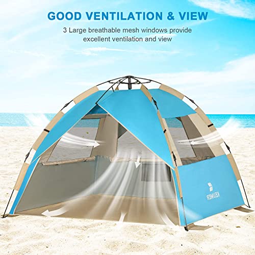 G4Free Deluxe XL Pop Up Beach Tent, 3-4 Persons Easy Setup Sun Shelter Canopy with UPF 50+ UV Protection Extral Wide 70.9 in - color: Large New Lake Blue