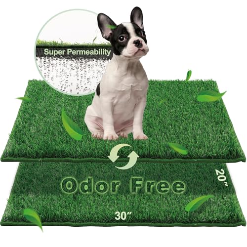 HQ4US 4LEGS Artificial Grass, Dog Pee Grass Pads for Dogs Potty, 2PCS Odor Free Fake Grass for Dogs Medium 30’’×20’’ with Countless Drainage Holes, Dog Potty Grass Hemmed Edge Realistic - size: M - 30'' X 20'' for Dog＜ 26" Length