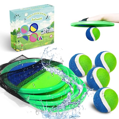 Jalunth Ball Catch Set Game Toss Paddle - Beach Toys Back Yard Outdoor Games Pool Lawn Backyard Throw Catch Sticky Set Age 3 4 5 6 7 8 9 10 11 12 Years Old Boys Girls Kids Adults Family Easter Gifts - color: Green 4 Pack