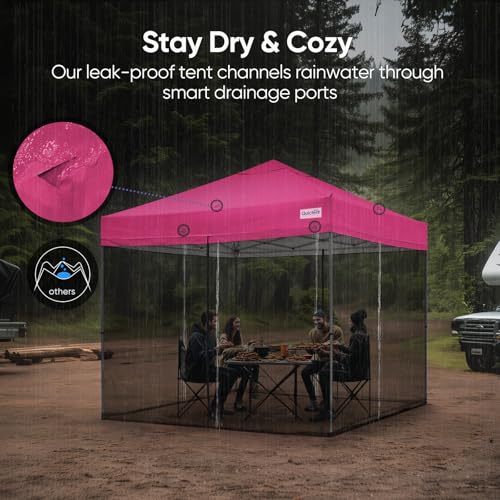Quictent 10x10 Pop Up Screened Canopy Tent, Instant Setup for 1 Person with Netting, Portable & Compact, Waterproof & UV Protection, Ideal for Camping, Beach, Parties, and Outdoor Events - color: Pink