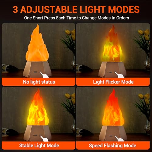 Ollcuz Fake Fire Lamp, USB Rechargeable Flameless Candles with Flickering Flame, 3-Mode LED Flame Light for Outdoor Camping Holiday Halloween Christmas Thanksgiving Table Yard Decorations - size: 1pc