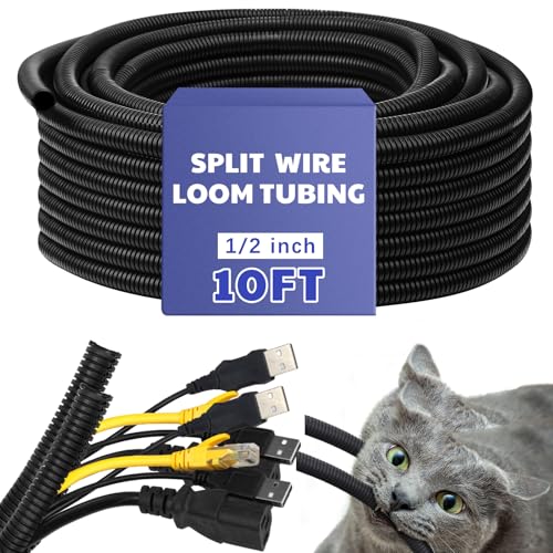 Kanayu Split Wire Loom Tubing Flame Retardant Wire Covering High Temperature Cable Sleeves Split Protector Cable Conduit for Industrial Electrical Automotive Marine(1/2''-10 ft,Black) - color: Black, size: 1/2''-10 Ft