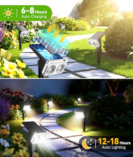 LETMY Solar Lights Outdoor Waterproof IP65, 6 Pack Solar Spot Lights Outdoor With 14 Big LEDs, 2-in-1 Wall Lights & 2 Modes Solar Powered Landscape Spotlights for Garage Pathway Yard Decor Garden Gift - size: 6 PACK