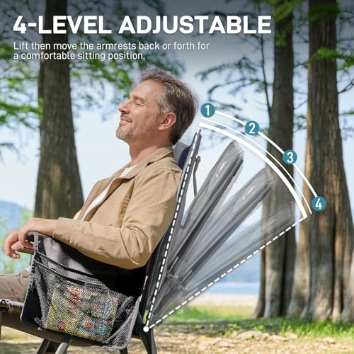 EVER ADVANCED Reclining Camping Chairs for Adult Lightweight, Folding Recliner Chair with Adjustable Back, 4-Level Lounge Chairs, Portable Lawn Chairs for Patio Balcony, Supports 350lbs Grey - color: Grey, style: Classic
