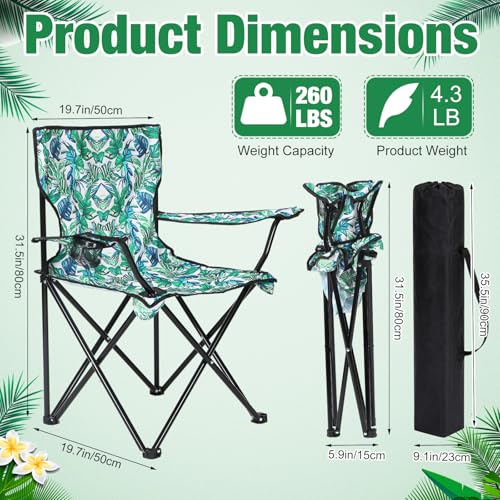 4 Pcs Folding Camping Chairs with Tropical Pattern Portable Outdoor Chairs with Armrests & Carry Bags, Travel Lightweight Installation-free Chair for Camping, Picnic & Beach (Tropical Green) - style: Tropical Green