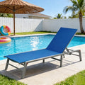 Kozyard Outdoor Foldable Lounge Chair, Aluminum Frame Patio Lounger with 5-Position Adjustable Backrest, Breathable Textilene Fabric, Assemble-Free, Reclining Full-Flat Poolside(Blue) - color: Blue