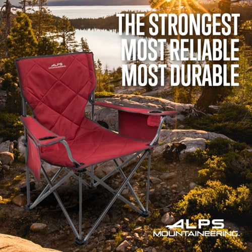 ALPS Mountaineering King Kong Camping Chairs for Adults with Mesh Cup Holders and Pockets, Built Durable and Reliable with Compact Foldable Steel Frame - color: Salsa/Charcoal