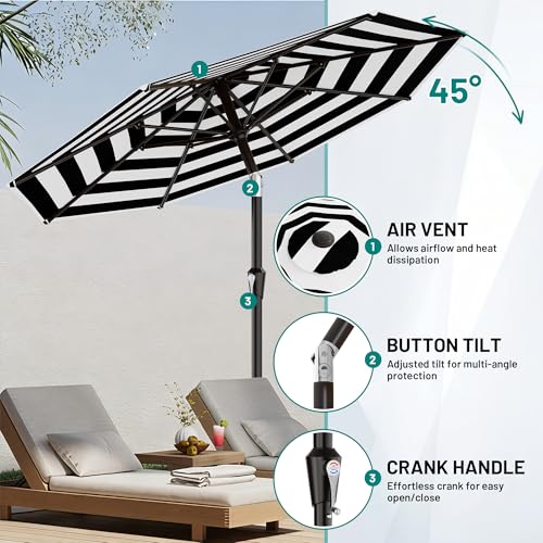 AreShark 9 FT Patio Umbrella for Outdoor, Outdoor Table Umbrella with Push Button Tilt and Crank, Outdoor Patio Umbrellas with 8 Sturdy Ribs for Market, Garden, Pool (Black & White Stripe) - color: Black & White Stripe, size: 9ft