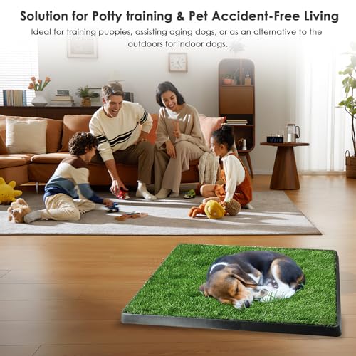 Dog Grass Pad with Tray, Dog Litter Box, Grass Pad for Dogs Indoor&Outdoor, Dog Potty Tray, Washable Puppy Pee Pad Turf for Dogs to Pee on Balcony Patio (25" x 21")