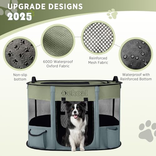 Foldable Dog Cat Playpen, Portable Dog Crate for Puppies, Cat, Puppy Play Pen for Indoors, Kennel Tent Crate for Indoor Outdoor Travel Camping Use with Carrying Case (Green, M) - color: Green, style: Medium(31"x23"x21")