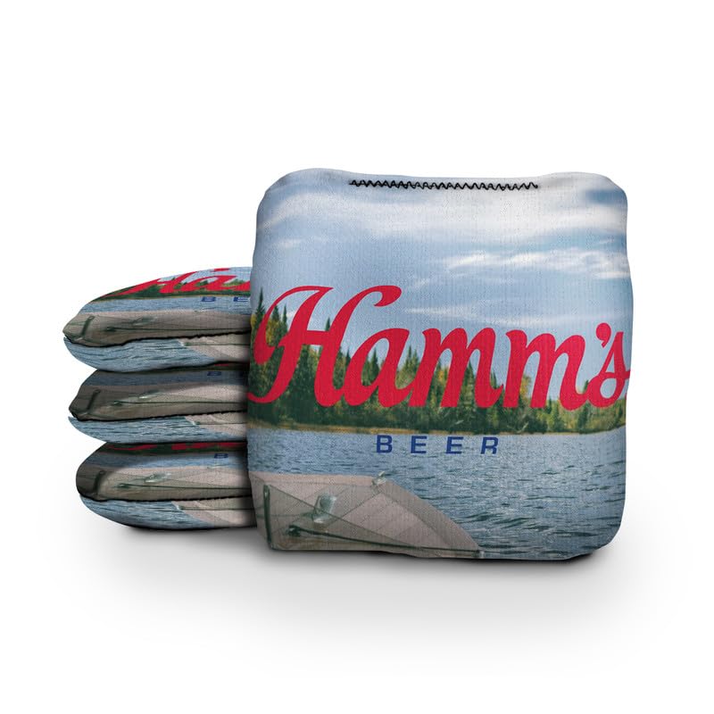 Slick Woody's Official Brand Beer + American Flag Cornhole Bags – Resin-Filled Tournament Performance with Dual Sided Professional Use Fabric- Set of 4 - color: Hamm's 3