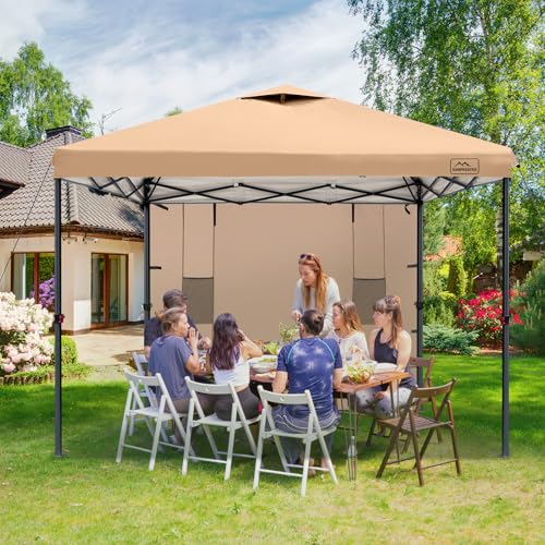 KAMPKEEPER 10x10 Easy Pop Up Canopy Tent with Sidewalls, Instant Outdoor Shade Shelter with Removable 10FT Sun Walls, Quick Setup Waterproof and UV-Resistant for Patio (Khaki, 10x10FT with 1 sidewall) - color: Khaki, size: 10x10FT with 1 sidewall