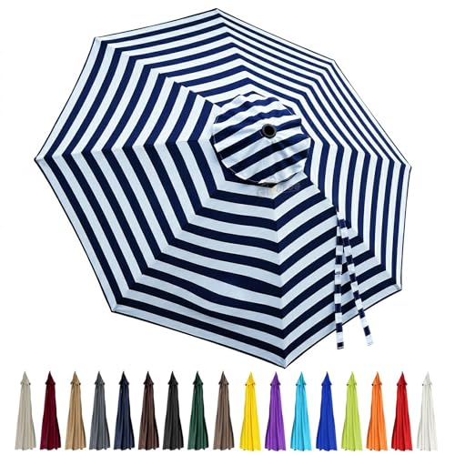 10ft Patio Umbrella Replacement Canopy 8 Ribs, Waterproof & Fade Resistant Market Umbrella Cover, Thickened Polyester Fabric for Backyard, Garden and Pool (Canopy Only) (Blue stripes) - color: Blue stripes