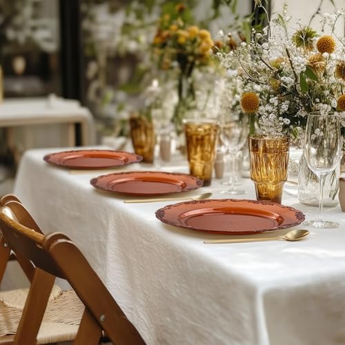 U-QE 100PCS Amber Plastic Plates - Clear Brown Plastic Plates Disposable Heavy Duty - Disposable Plates for Party Including 50PCS 10'' Dinner & 50PCS 7.5'' Dessert Plate - color: Amber
