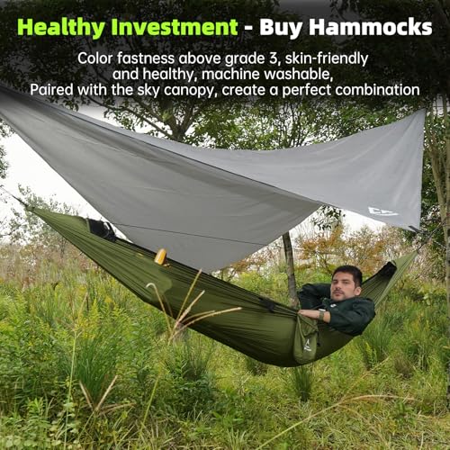 Camping Hammock with Mosquito Net – Portable Parachute Nylon Backpacking Hammock with Tree Straps, Camp Rope & Stake - for Hiking, Backpacking, Travel, Backyard, Beach – Holds Up to 500lbs (Green) - color: Green