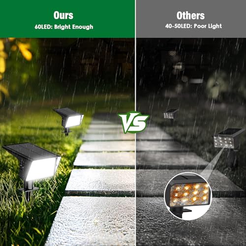 Solar Spot Lights Outdoor with 60 LED & Auto On/Off, 4 Pack Solar Lights Outdoor Waterproof IP68 with 3 Lighting Modes, 2-in-1 Solars Landscape Light for Outside, Garden, Yard(Cool White) - color: Cool White, size: 4 Pack