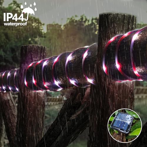 YEGUO Solar Rope Lights Outdoor Waterproof, 66ft 200 LED Candy Cane String Lights, 8 Modes Fairy Lights in Clear Thin Tube - color: Candy