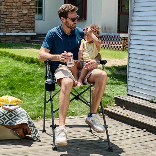 EVER ADVANCED Tall Camping Directors Chair with Cup Holder 31", Bar Height Folding Chair for Camping, Sports with Carry Bag, Mesh Pockets and Footrest, Heavy Duty 300 lbs, Black - color: Black, style: Fabric