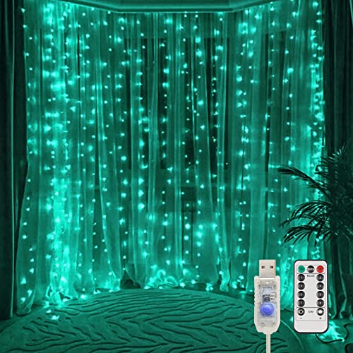suddus Curtain Lights for Christmas, 200 Led 6.5ft x 6.5ft Hanging String Lights Outdoor, Fairy Curtain Lights for Backdrop, Window, Wall, Party, Garden, Bedroom, Birthday Decorations, Teal - color: Teal, size: USB-200 LED